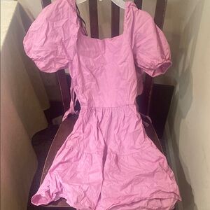 Purple puff sleeve backless dress